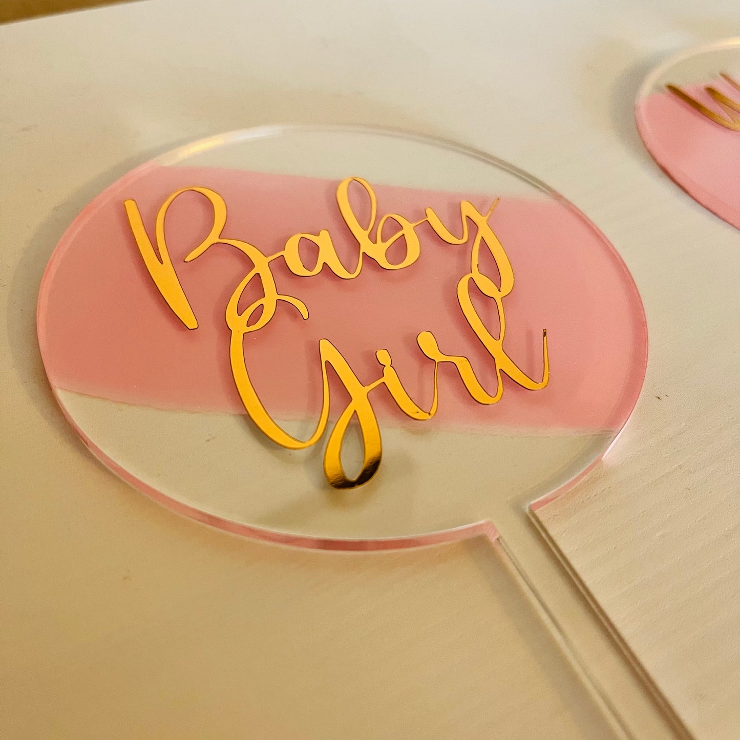 Baby Girl Pink and Gold Acrylic Topper