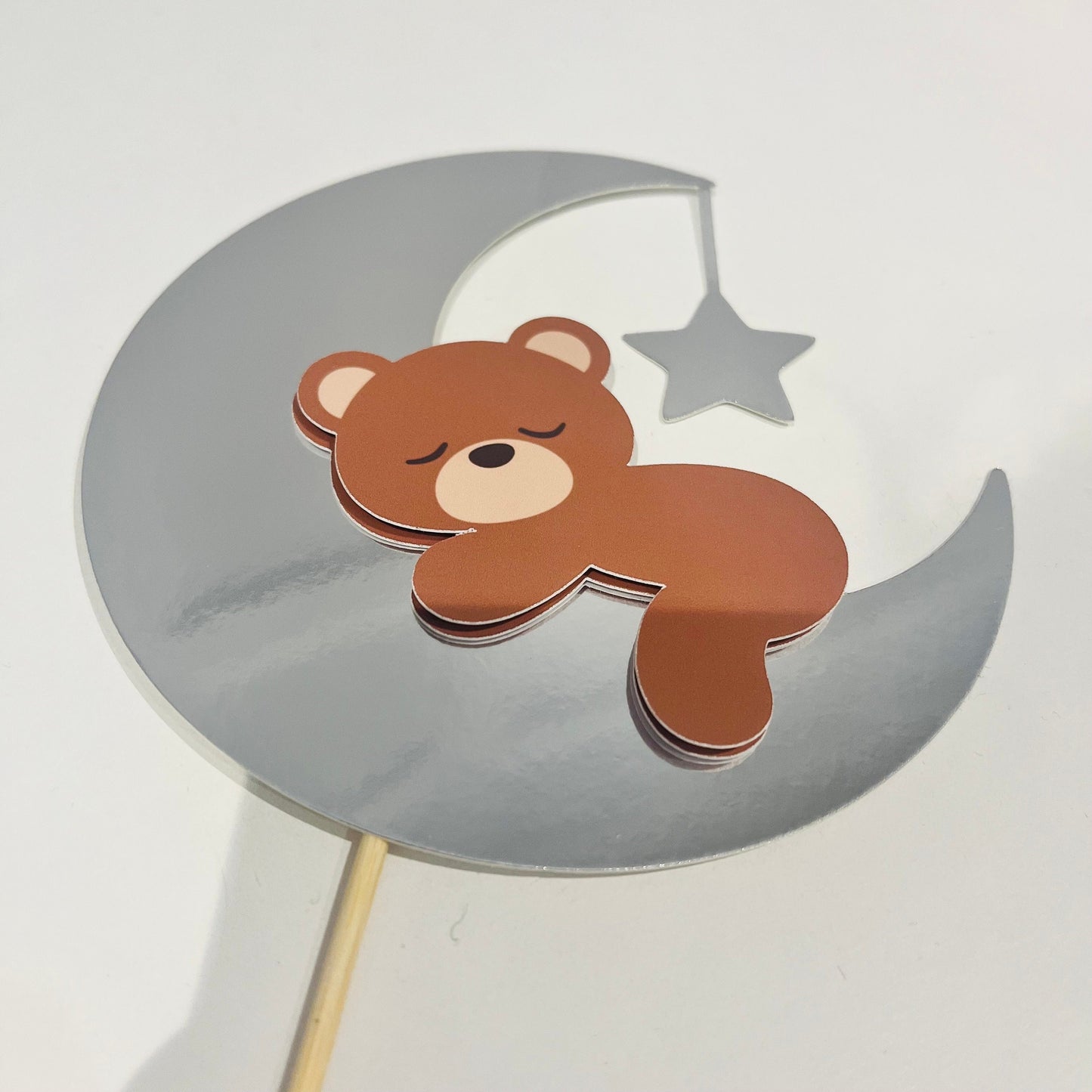 Sleepy teddy bear on moon Cake topper