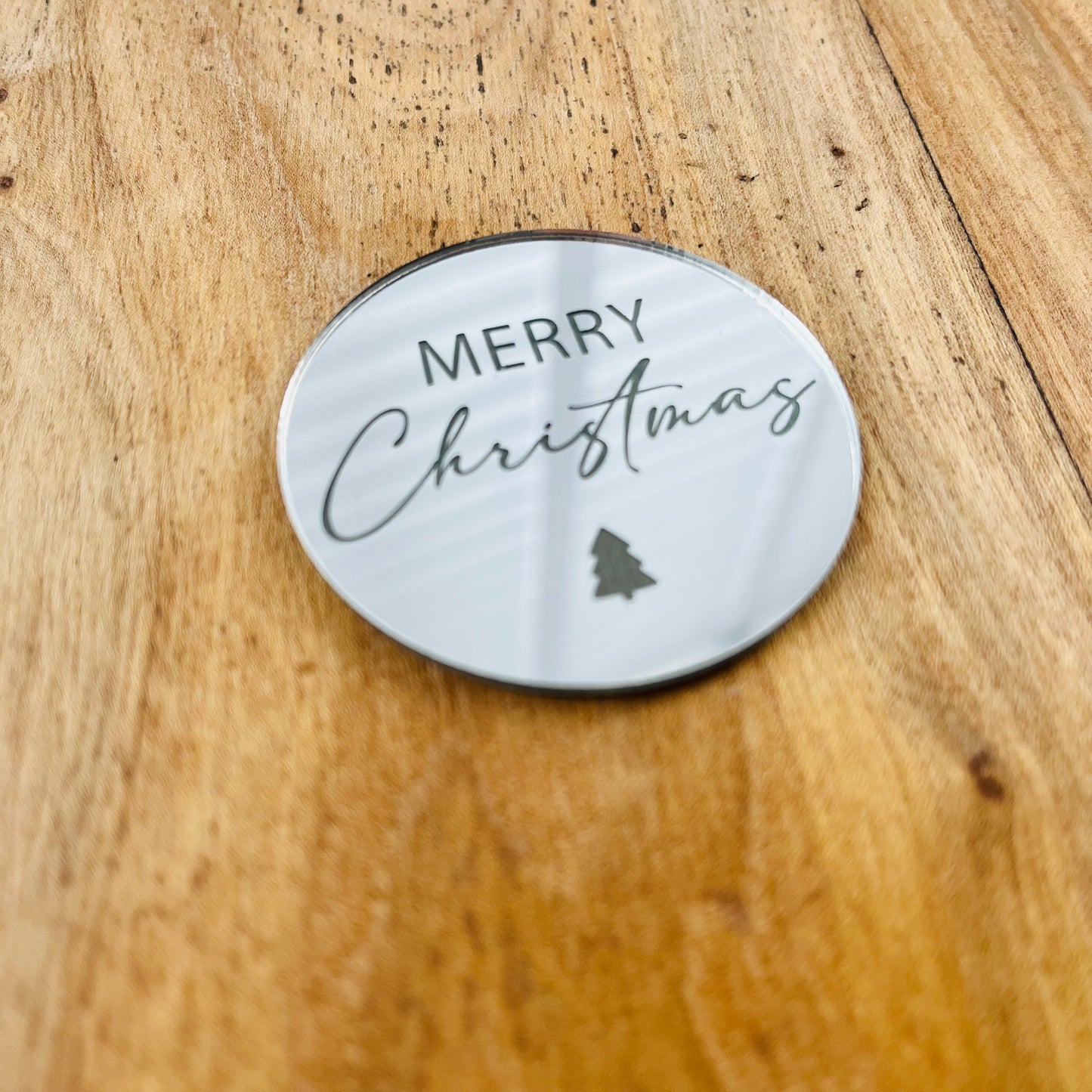 Acrylic Silver disc Merry Christmas cupcake toppers x 6