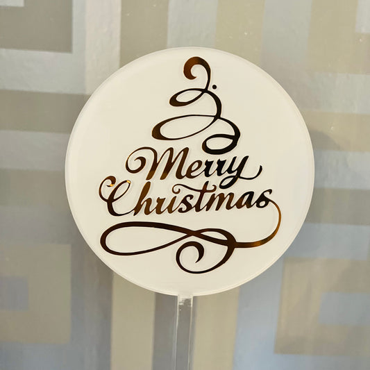Merry Christmas White & Gold Acrylic Topper