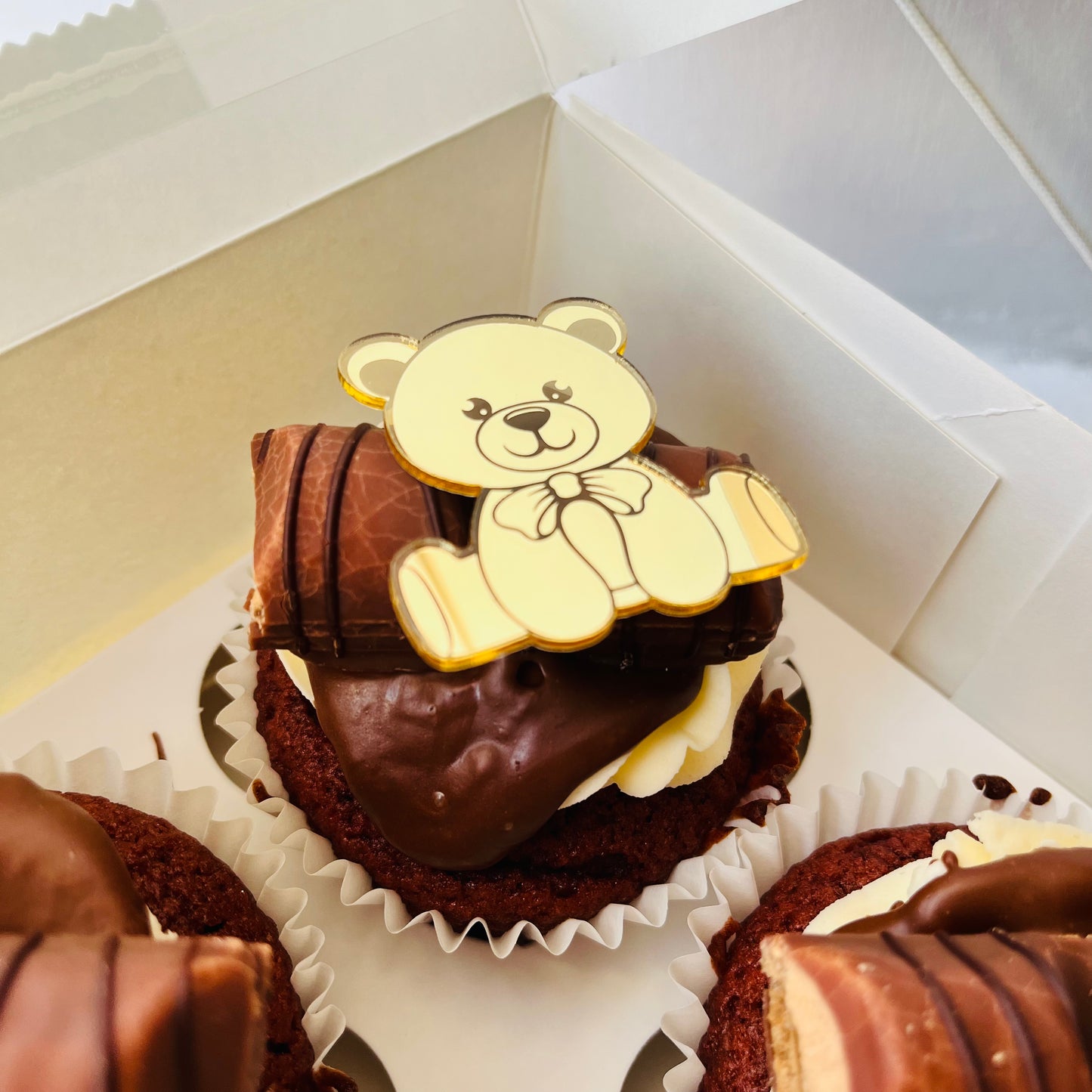 Teddy Bear Gold Cupcake Charms