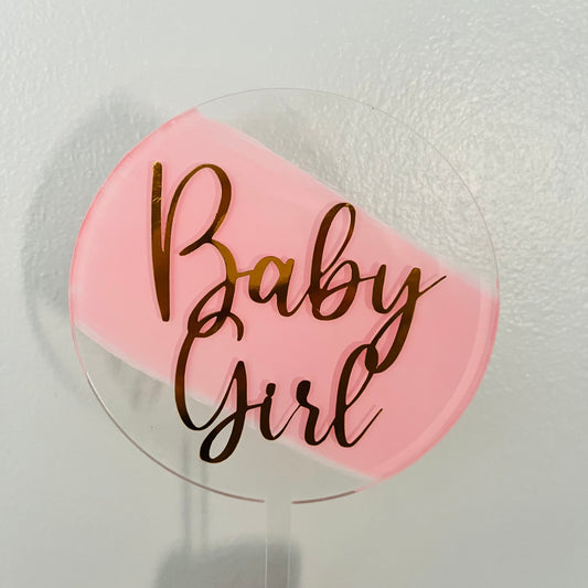 Baby Girl Pink and Gold Acrylic Topper