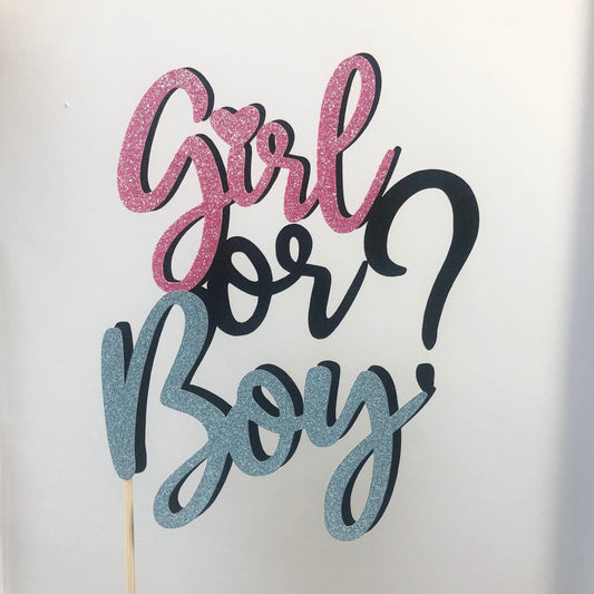 Boy or girl gender reveal cake topper