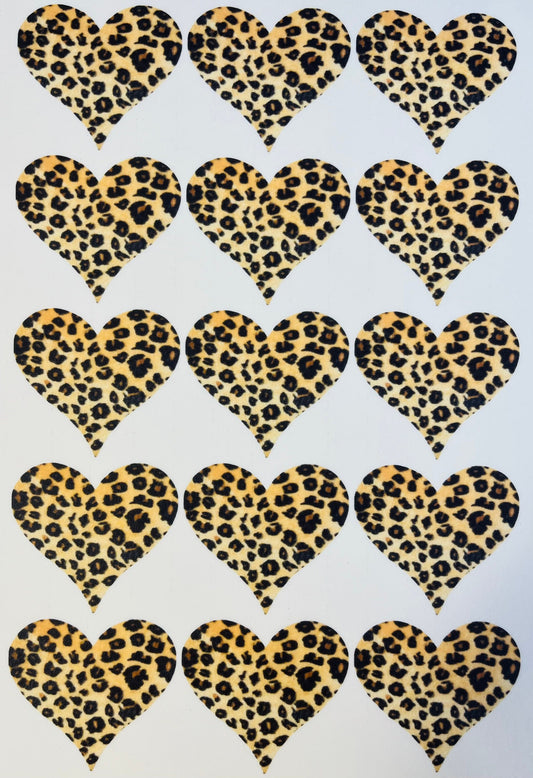 Edible heart leopard print cupcake cake toppers x 15