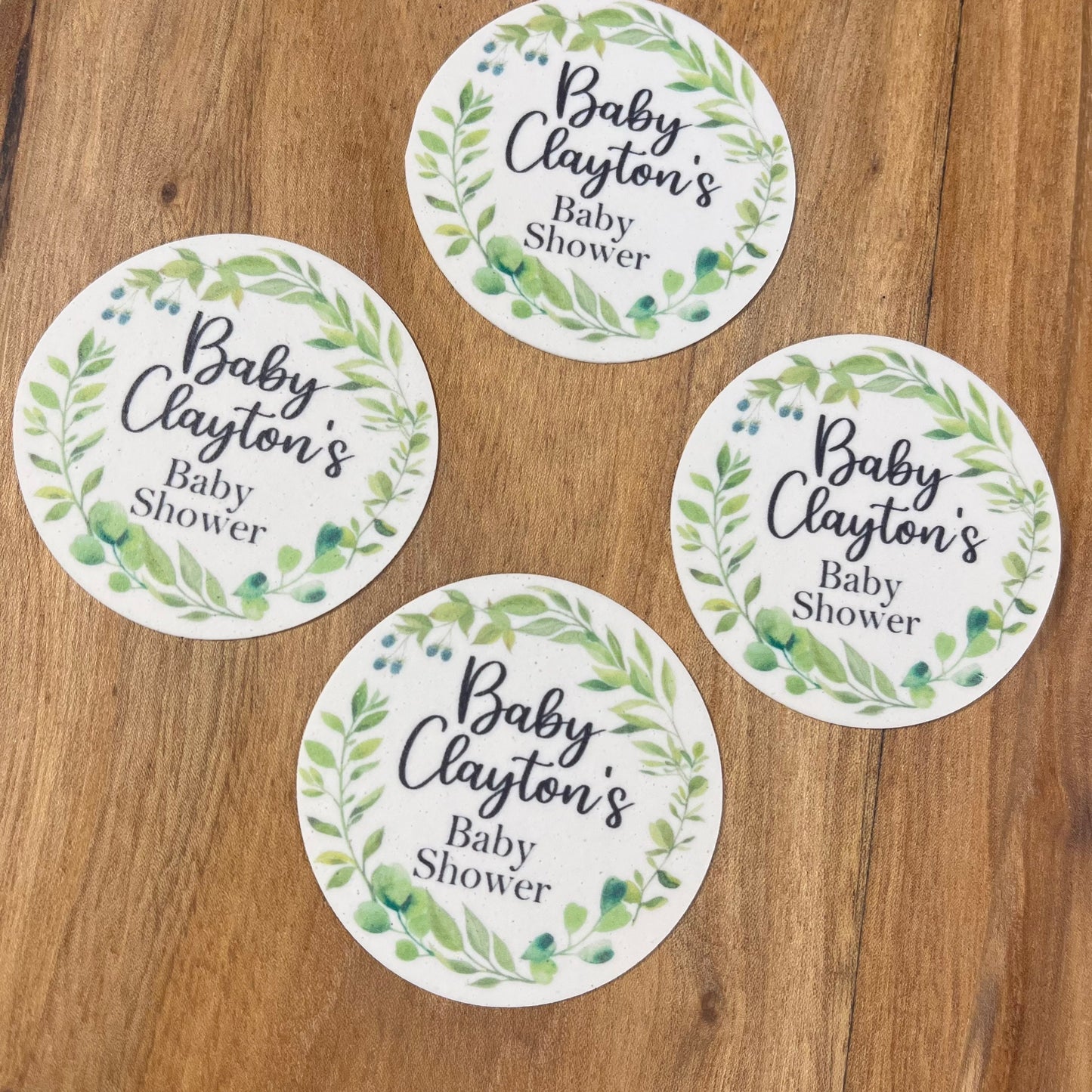 Edible personalised cupcake toppers, Pretty Greenery floral design