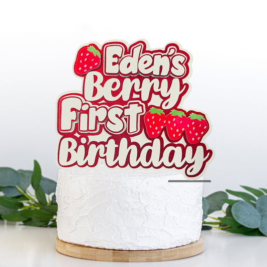 Personalised berry first birthday cake topper