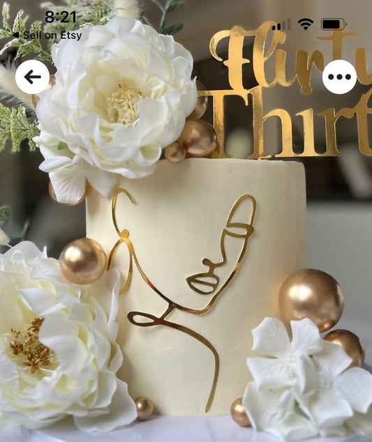 Line Art Lady Mirror Card Cake Charm